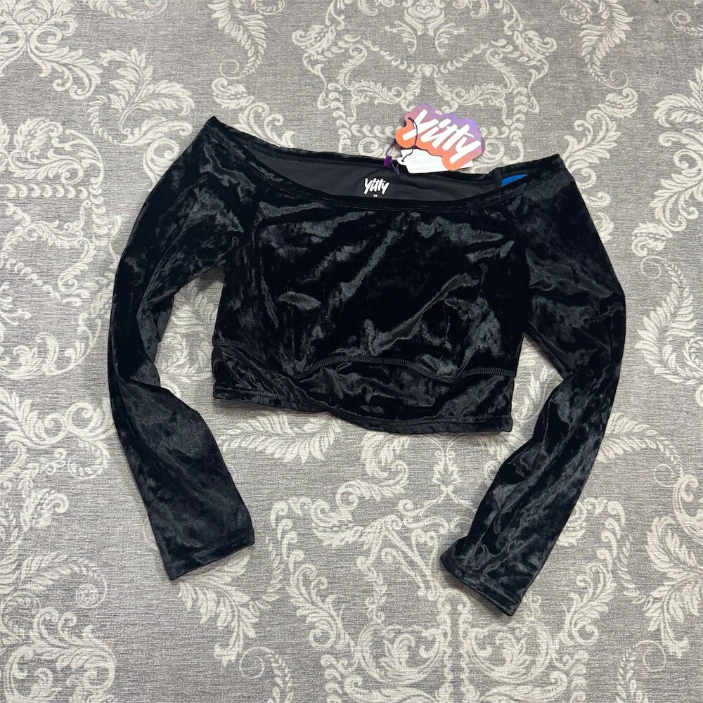 Yitty Blouse Womens 2XL Black Off the Shoulder Long Sleeve Cropped Top